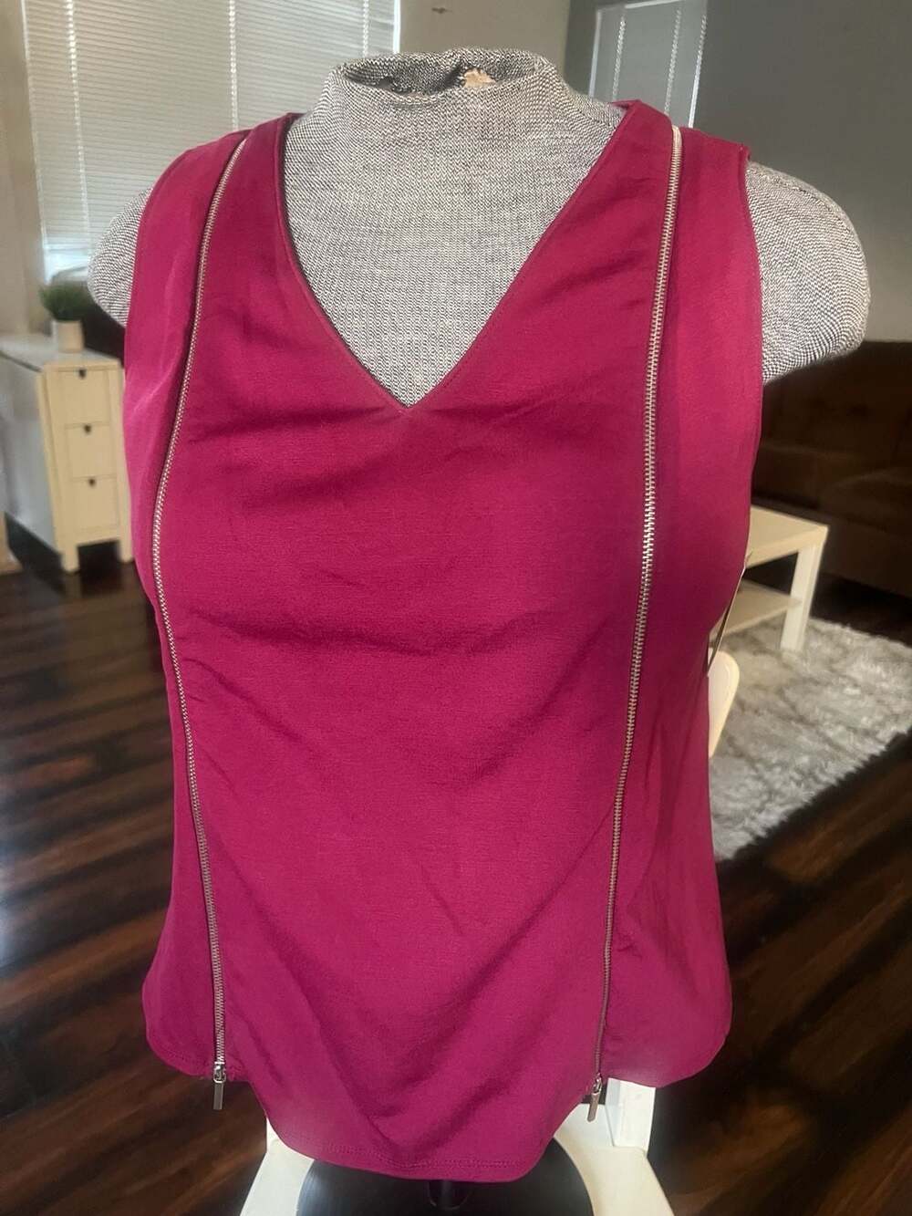 NWT Lane Bryant Magenta Double Zipper Sleeveless V-Neck Ponte Tank Top